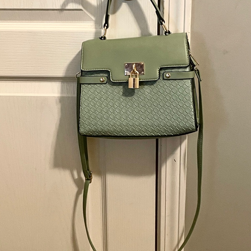 Green crossbody bag with handle on top